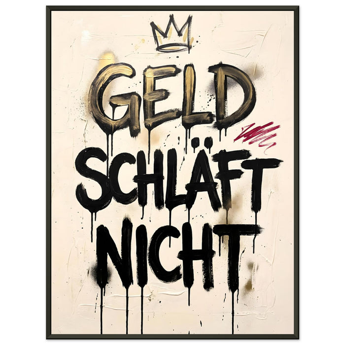 GELD SCHLÄFT NICHT – Gerahmtes Poster (Metallrahmen)