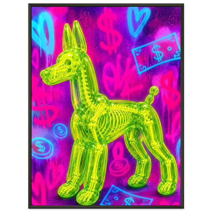 ICON BALLOON DOG – Neon Lime – Gerahmtes Poster (Metallrahmen)